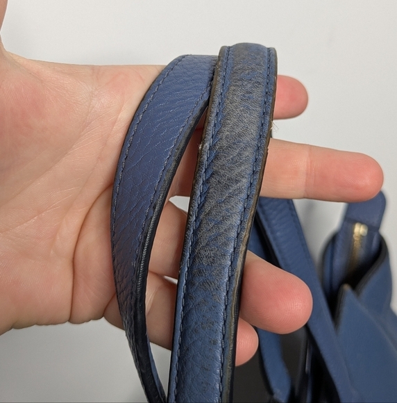 Kate Spade Blue Pebbled Leather Satchel Tote Bag - Picture 8 of 16